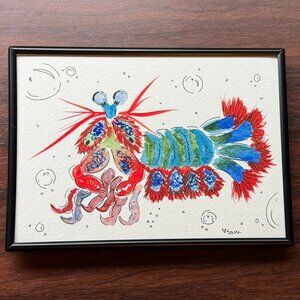Art Watercolor and Ink Mantis Shrimp Framed Handmade